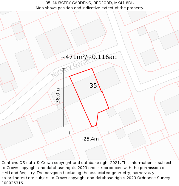 35, NURSERY GARDENS, BEDFORD, MK41 8DU: Plot and title map