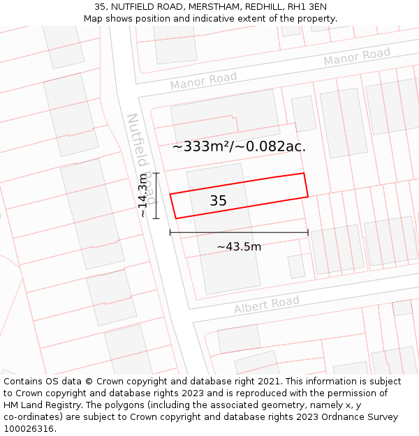 35, NUTFIELD ROAD, MERSTHAM, REDHILL, RH1 3EN: Plot and title map