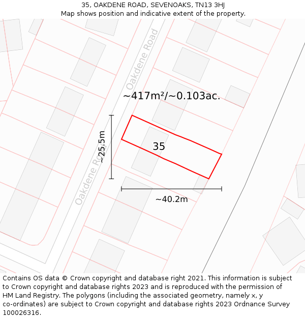 35, OAKDENE ROAD, SEVENOAKS, TN13 3HJ: Plot and title map