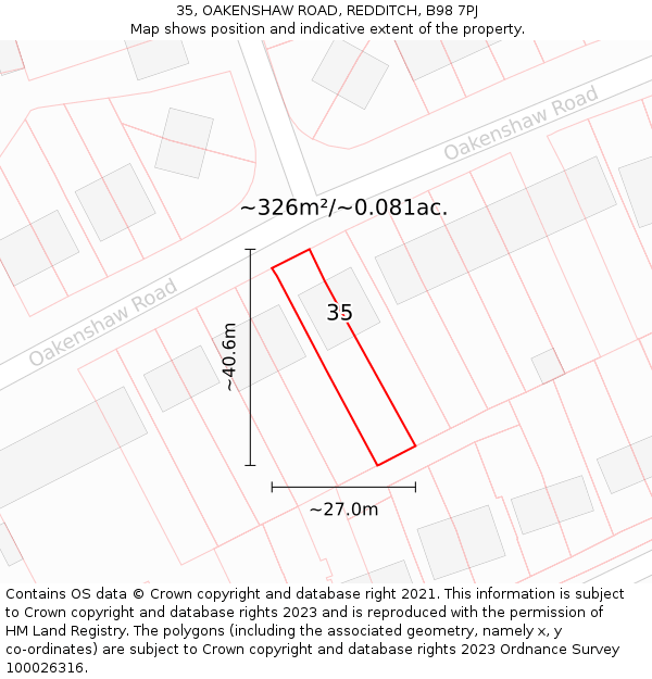 35, OAKENSHAW ROAD, REDDITCH, B98 7PJ: Plot and title map