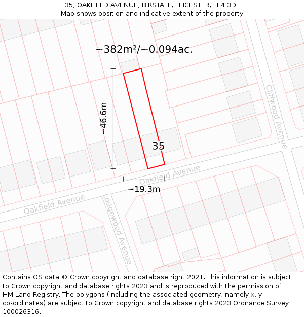 35, OAKFIELD AVENUE, BIRSTALL, LEICESTER, LE4 3DT: Plot and title map