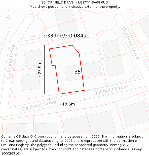 35, OAKFIELD DRIVE, KILGETTY, SA68 0UD: Plot and title map