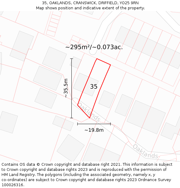35, OAKLANDS, CRANSWICK, DRIFFIELD, YO25 9RN: Plot and title map