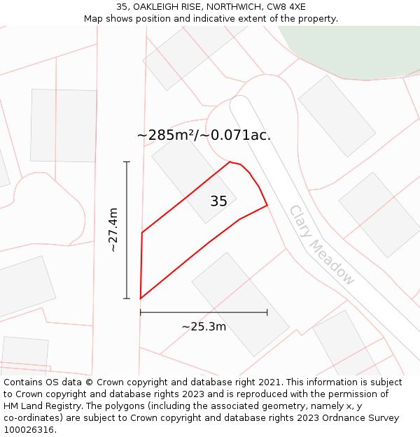 35, OAKLEIGH RISE, NORTHWICH, CW8 4XE: Plot and title map