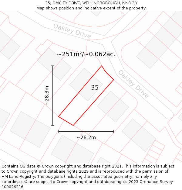 35, OAKLEY DRIVE, WELLINGBOROUGH, NN8 3JY: Plot and title map