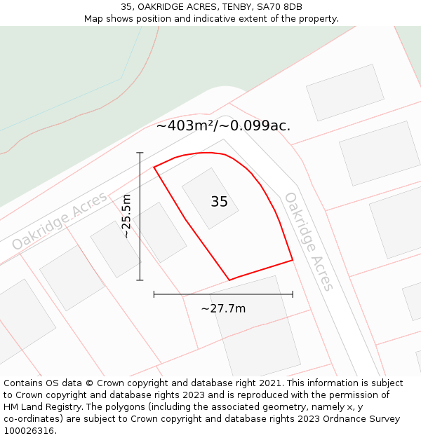 35, OAKRIDGE ACRES, TENBY, SA70 8DB: Plot and title map