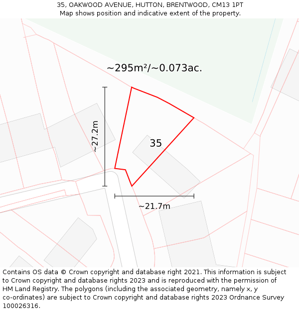 35, OAKWOOD AVENUE, HUTTON, BRENTWOOD, CM13 1PT: Plot and title map