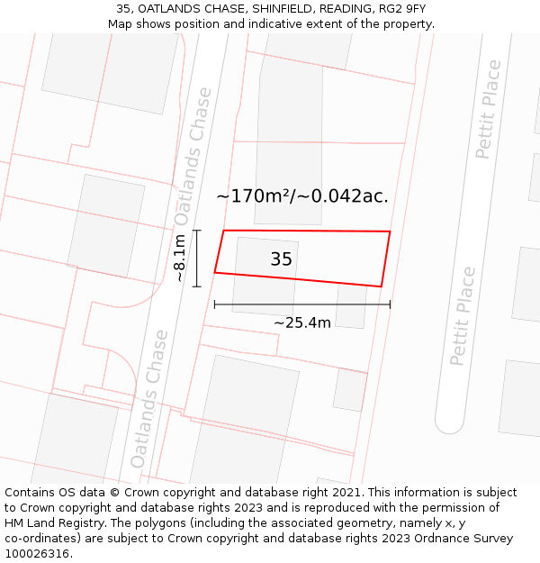 35, OATLANDS CHASE, SHINFIELD, READING, RG2 9FY: Plot and title map