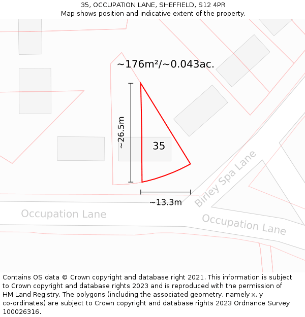 35, OCCUPATION LANE, SHEFFIELD, S12 4PR: Plot and title map