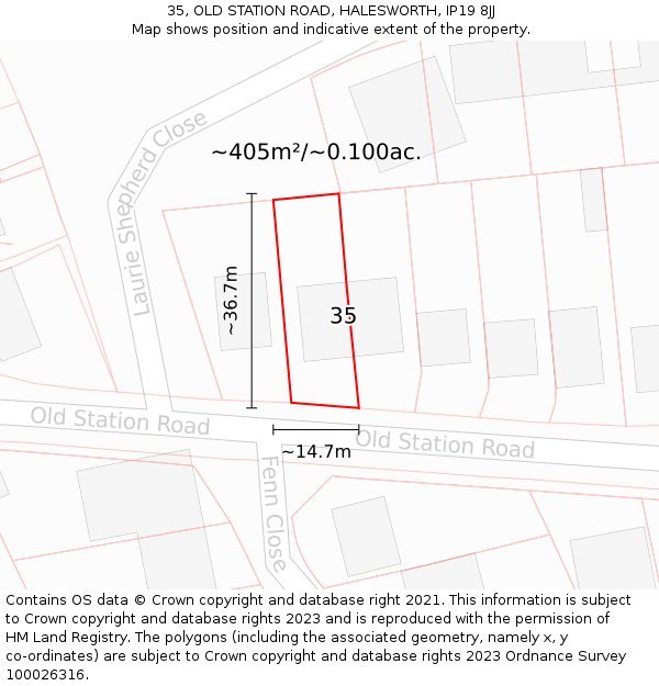 35, OLD STATION ROAD, HALESWORTH, IP19 8JJ: Plot and title map