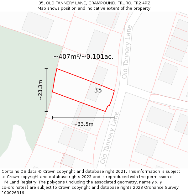 35, OLD TANNERY LANE, GRAMPOUND, TRURO, TR2 4PZ: Plot and title map