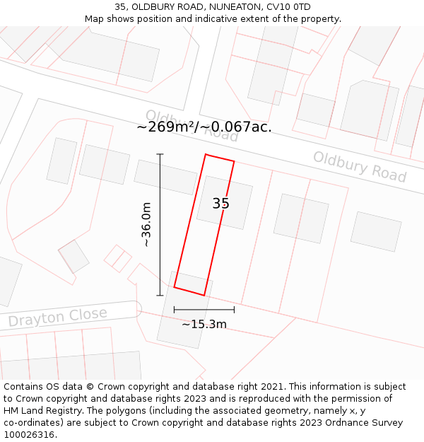 35, OLDBURY ROAD, NUNEATON, CV10 0TD: Plot and title map