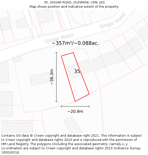 35, ONGAR ROAD, DUNMOW, CM6 1ES: Plot and title map