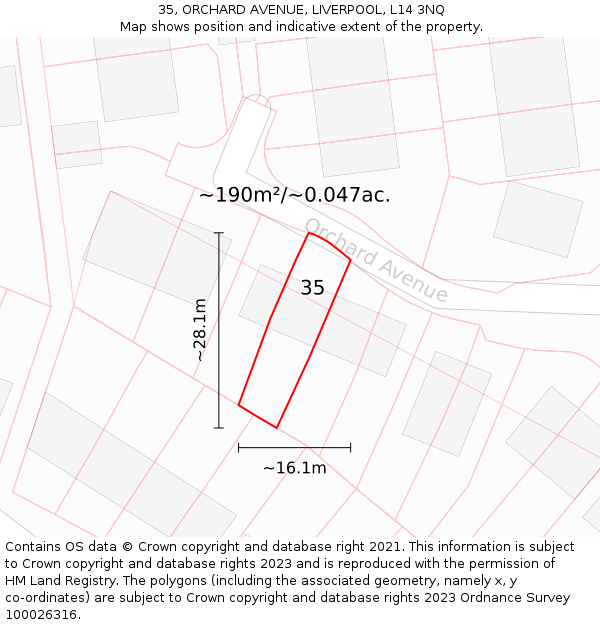 35, ORCHARD AVENUE, LIVERPOOL, L14 3NQ: Plot and title map