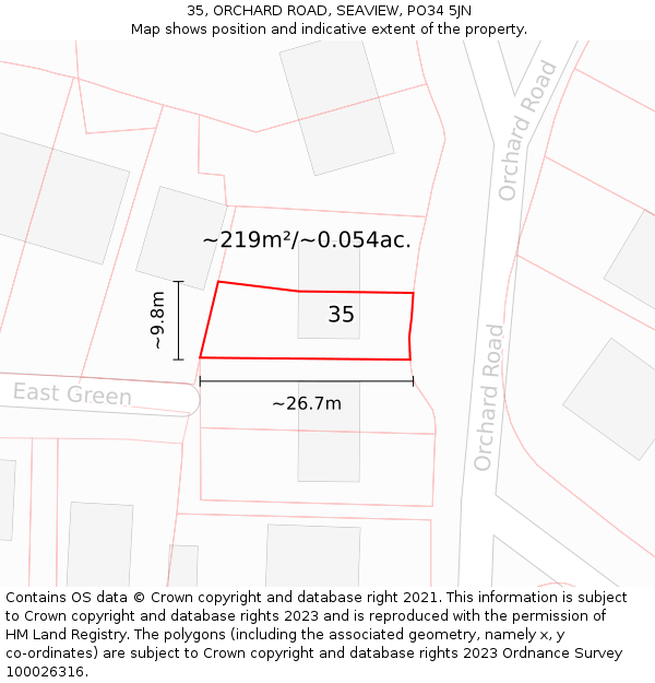 35, ORCHARD ROAD, SEAVIEW, PO34 5JN: Plot and title map