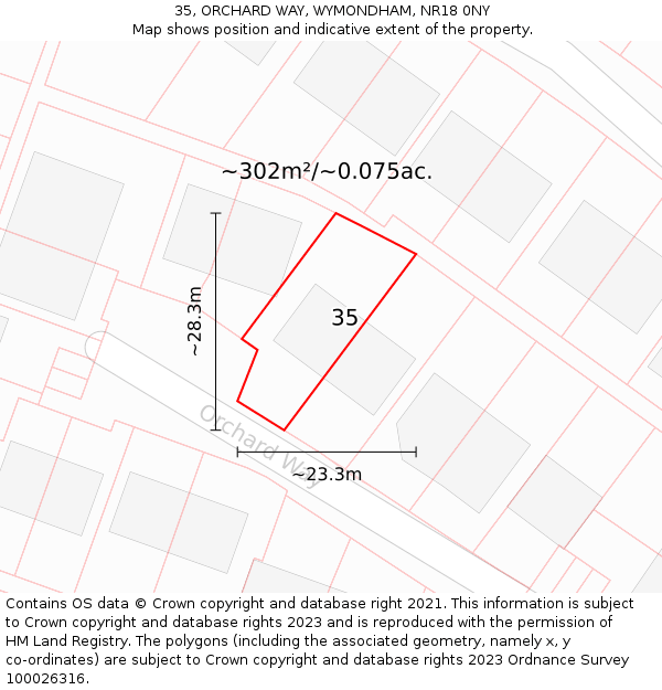 35, ORCHARD WAY, WYMONDHAM, NR18 0NY: Plot and title map