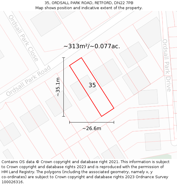 35, ORDSALL PARK ROAD, RETFORD, DN22 7PB: Plot and title map