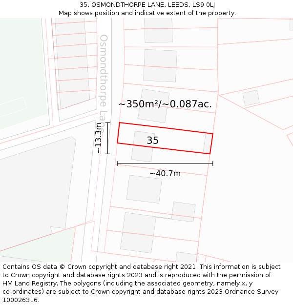 35, OSMONDTHORPE LANE, LEEDS, LS9 0LJ: Plot and title map