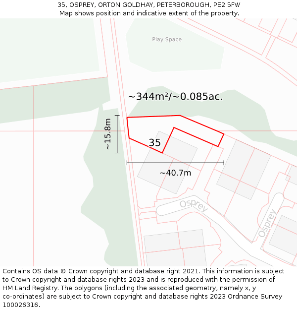 35, OSPREY, ORTON GOLDHAY, PETERBOROUGH, PE2 5FW: Plot and title map