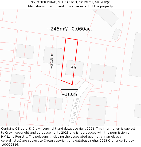 35, OTTER DRIVE, MULBARTON, NORWICH, NR14 8QG: Plot and title map