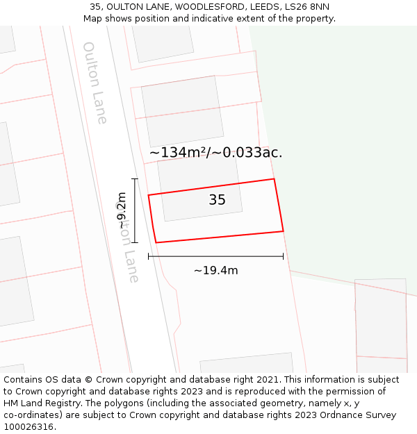 35, OULTON LANE, WOODLESFORD, LEEDS, LS26 8NN: Plot and title map