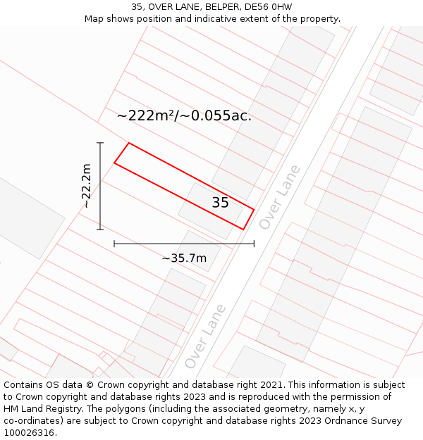 35, OVER LANE, BELPER, DE56 0HW: Plot and title map