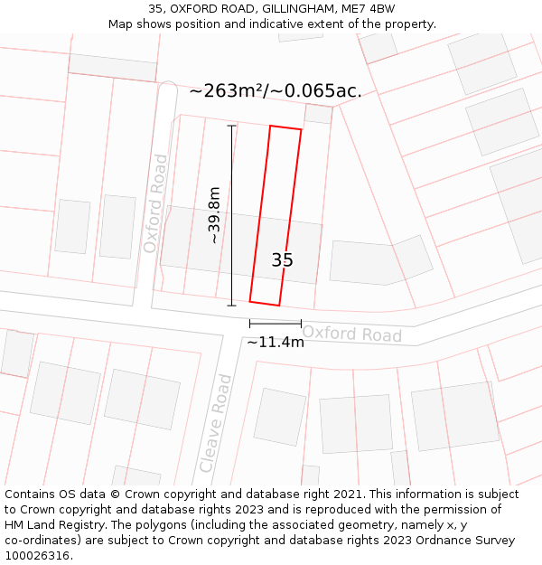 35, OXFORD ROAD, GILLINGHAM, ME7 4BW: Plot and title map