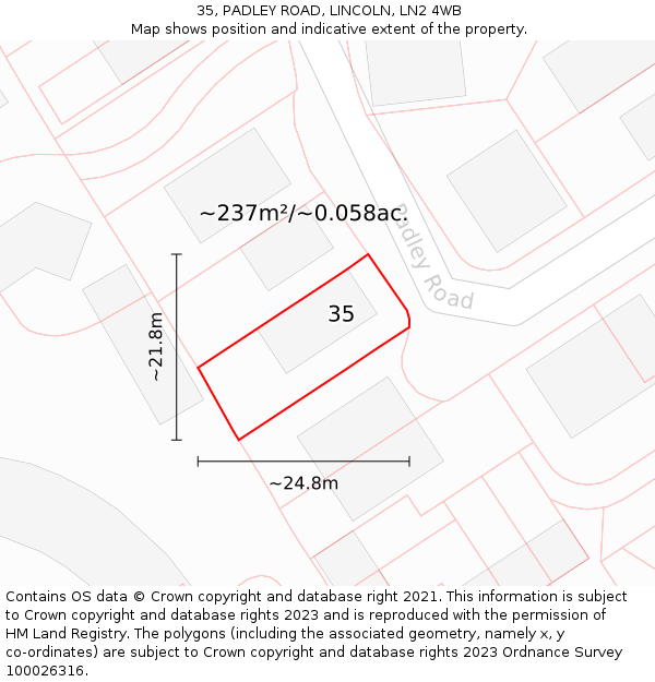 35, PADLEY ROAD, LINCOLN, LN2 4WB: Plot and title map