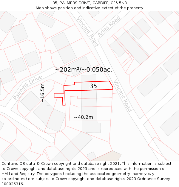 35, PALMERS DRIVE, CARDIFF, CF5 5NR: Plot and title map