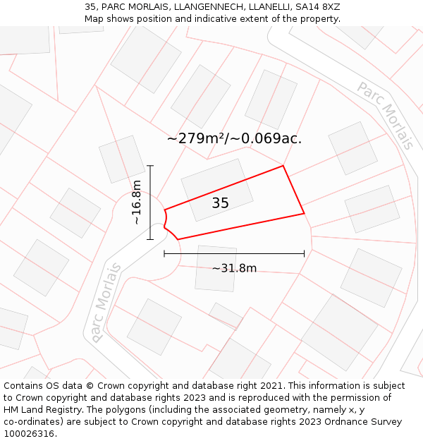 35, PARC MORLAIS, LLANGENNECH, LLANELLI, SA14 8XZ: Plot and title map