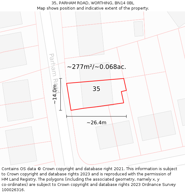 35, PARHAM ROAD, WORTHING, BN14 0BL: Plot and title map