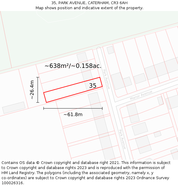 35, PARK AVENUE, CATERHAM, CR3 6AH: Plot and title map