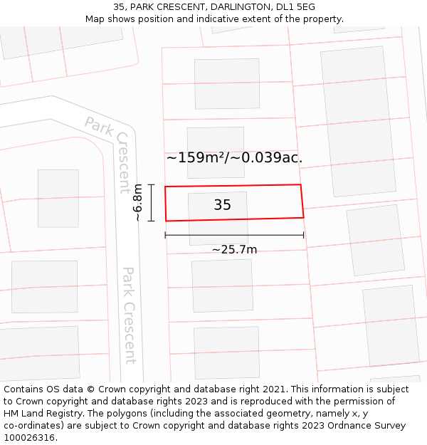 35, PARK CRESCENT, DARLINGTON, DL1 5EG: Plot and title map