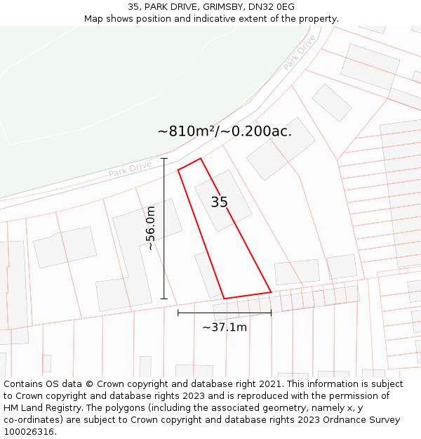 35, PARK DRIVE, GRIMSBY, DN32 0EG: Plot and title map