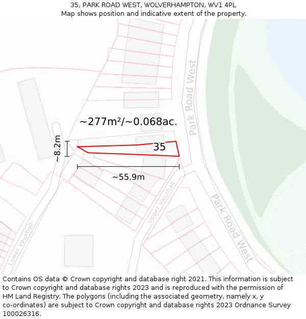 35, PARK ROAD WEST, WOLVERHAMPTON, WV1 4PL: Plot and title map