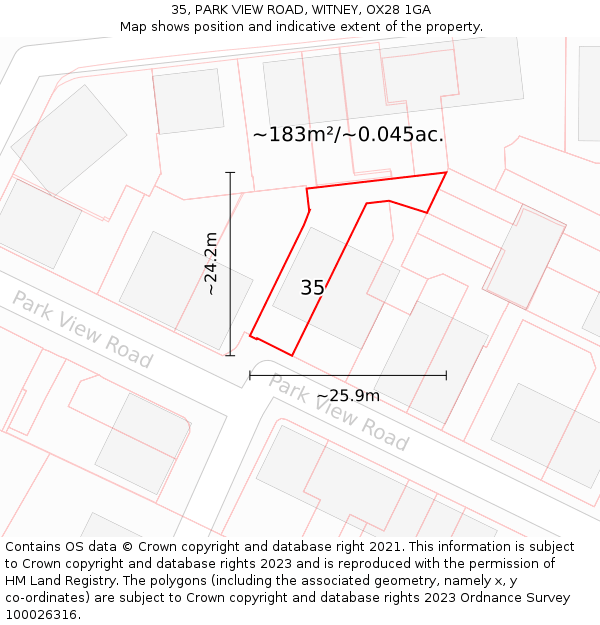 35, PARK VIEW ROAD, WITNEY, OX28 1GA: Plot and title map