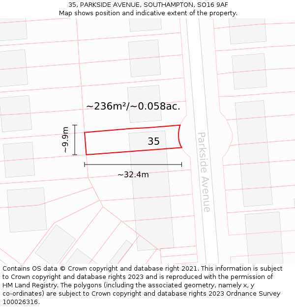 35, PARKSIDE AVENUE, SOUTHAMPTON, SO16 9AF: Plot and title map