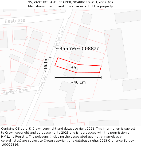 35, PASTURE LANE, SEAMER, SCARBOROUGH, YO12 4QP: Plot and title map