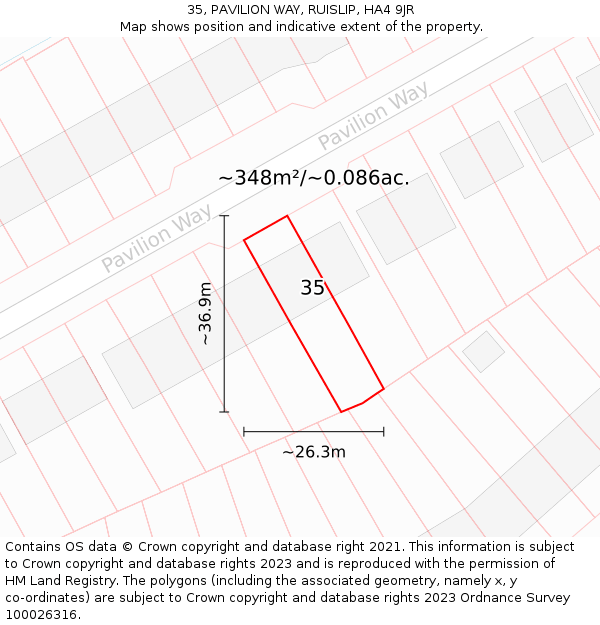 35, PAVILION WAY, RUISLIP, HA4 9JR: Plot and title map