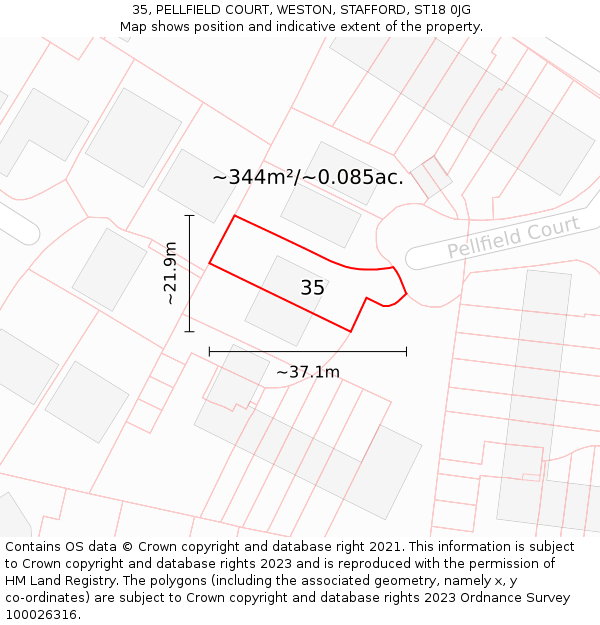 35, PELLFIELD COURT, WESTON, STAFFORD, ST18 0JG: Plot and title map