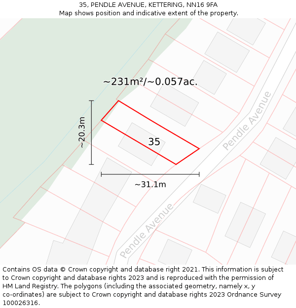 35, PENDLE AVENUE, KETTERING, NN16 9FA: Plot and title map