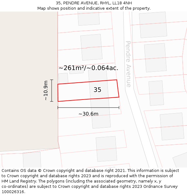 35, PENDRE AVENUE, RHYL, LL18 4NH: Plot and title map