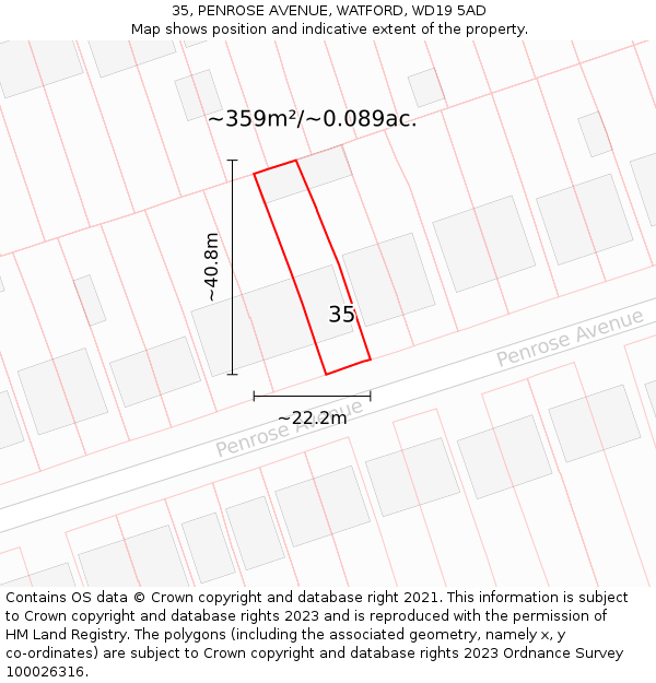 35, PENROSE AVENUE, WATFORD, WD19 5AD: Plot and title map