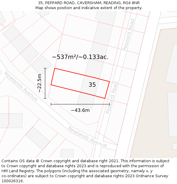 35, PEPPARD ROAD, CAVERSHAM, READING, RG4 8NR: Plot and title map