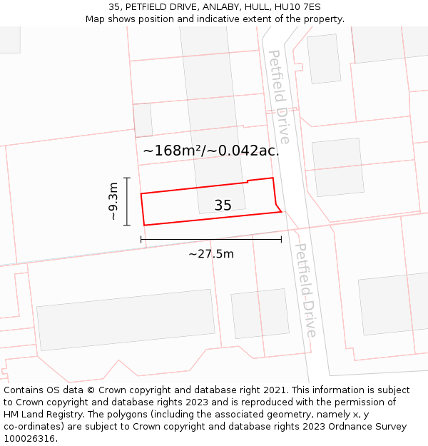 35, PETFIELD DRIVE, ANLABY, HULL, HU10 7ES: Plot and title map