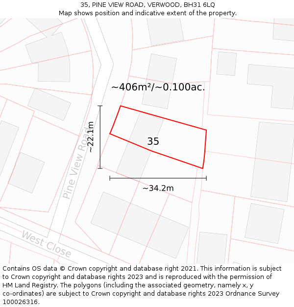 35, PINE VIEW ROAD, VERWOOD, BH31 6LQ: Plot and title map