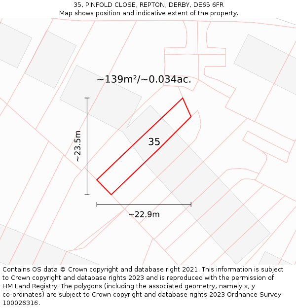 35, PINFOLD CLOSE, REPTON, DERBY, DE65 6FR: Plot and title map