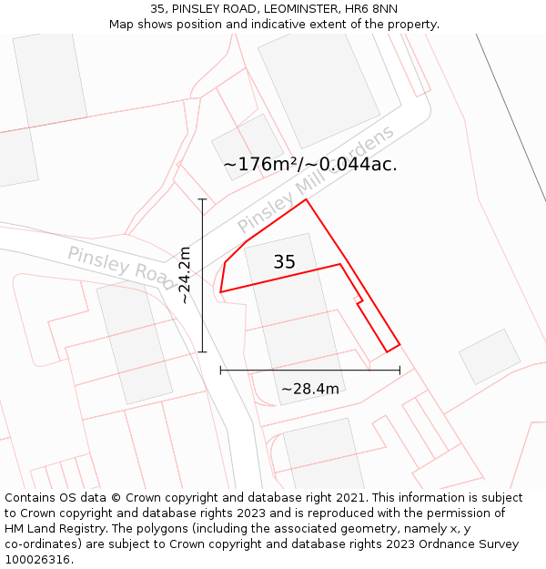 35, PINSLEY ROAD, LEOMINSTER, HR6 8NN: Plot and title map