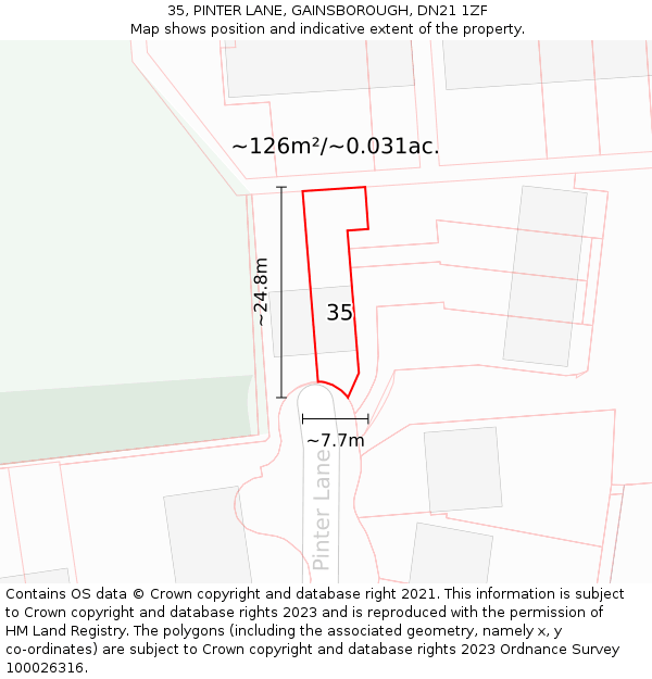 35, PINTER LANE, GAINSBOROUGH, DN21 1ZF: Plot and title map