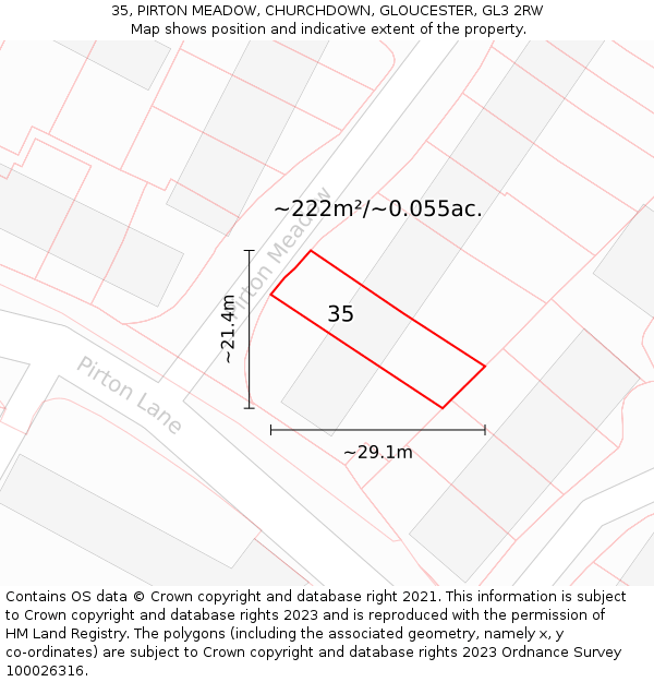 35, PIRTON MEADOW, CHURCHDOWN, GLOUCESTER, GL3 2RW: Plot and title map